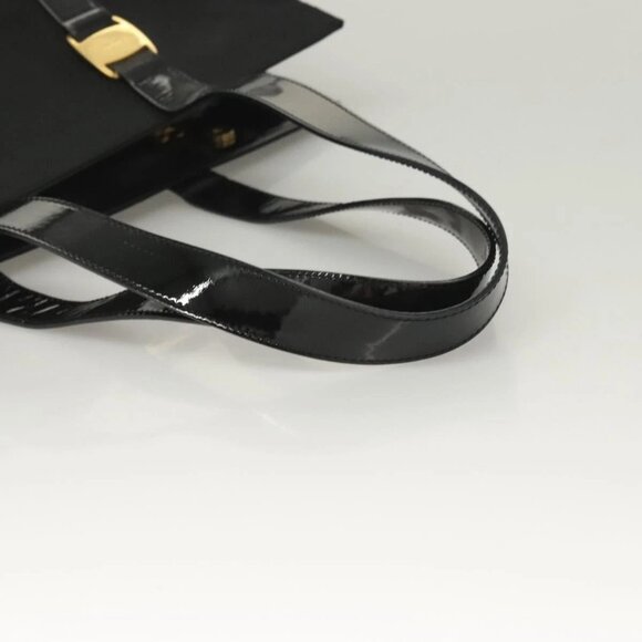 Salvatore Ferragamo Vala Tote Bag Nylon Black Gold Auth gh381 - Picture 7 of 15
